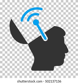 Blue And Gray Open Brain Radio Interface toolbar icon. Vector pictogram style is a flat bicolor symbol on chess transparent background.