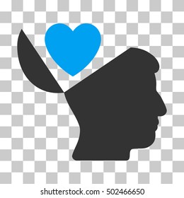 Blue And Gray Open Mind Love Heart interface icon. Vector pictogram style is a flat bicolor symbol on chess transparent background.