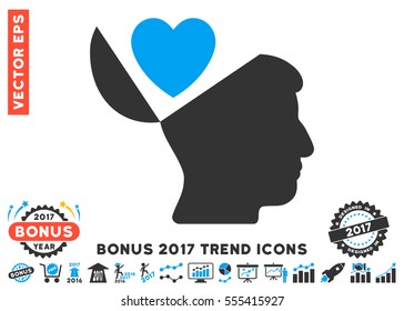 Blue And Gray Open Mind Love Heart pictogram with bonus 2017 trend elements. Vector illustration style is flat iconic bicolor symbols, white background.