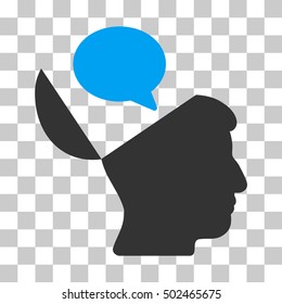Blue And Gray Open Mind Opinion toolbar icon. Vector pictograph style is a flat bicolor symbol on chess transparent background.