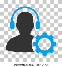 Blue And Gray Operator Configuration Gear toolbar icon. Vector pictograph style is a flat bicolor symbol on chess transparent background.