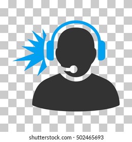 Blue And Gray Operator Headphones Signal interface pictogram. Vector pictogram style is a flat bicolor symbol on chess transparent background.