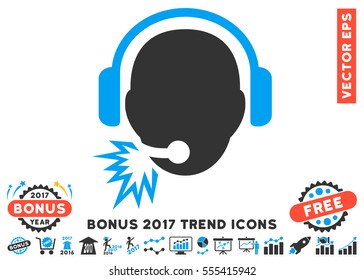 Blue And Gray Operator Message pictogram with bonus 2017 year trend symbols. Vector illustration style is flat iconic bicolor symbols, white background.