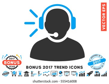 Blue And Gray Operator Message pictogram with bonus 2017 year trend pictograph collection. Vector illustration style is flat iconic bicolor symbols, white background.