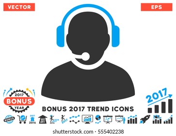 Blue And Gray Operator pictogram with bonus 2017 trend elements. Vector illustration style is flat iconic bicolor symbols, white background.