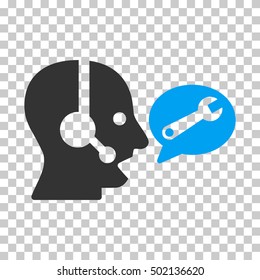 Blue And Gray Operator Service Message interface toolbar icon. Vector pictogram style is a flat bicolor symbol on chess transparent background.