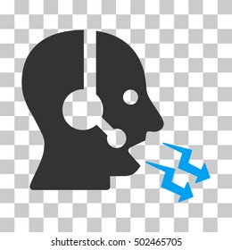 Blue And Gray Operator Shout interface toolbar icon. Vector pictograph style is a flat bicolor symbol on chess transparent background.