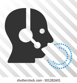 Blue And Gray Operator Speech interface pictogram. Vector pictograph style is a flat bicolor symbol on diagonal hatch transparent background.