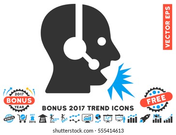 Blue And Gray Operator Speech pictogram with bonus 2017 trend elements. Vector illustration style is flat iconic bicolor symbols, white background.