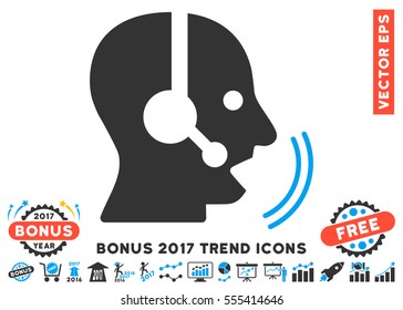 Blue And Gray Operator Speech pictogram with bonus 2017 year trend elements. Vector illustration style is flat iconic bicolor symbols, white background.