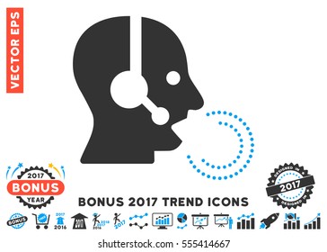 Blue And Gray Operator Speech pictogram with bonus 2017 year trend images. Vector illustration style is flat iconic bicolor symbols, white background.