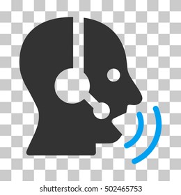 Blue And Gray Operator Speech Sound Waves interface toolbar icon. Vector pictograph style is a flat bicolor symbol on chess transparent background.