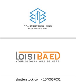Blue gray orange building line art combination mark logo design concept suitable for construction products industry solutions glue