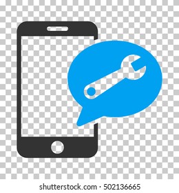 Blue And Gray Phone Service SMS interface pictogram. Vector pictogram style is a flat bicolor symbol on chess transparent background.