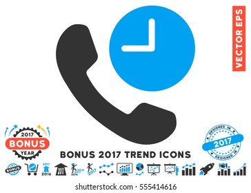 Blue And Gray Phone Time icon with bonus 2017 trend images. Vector illustration style is flat iconic bicolor symbols, white background.