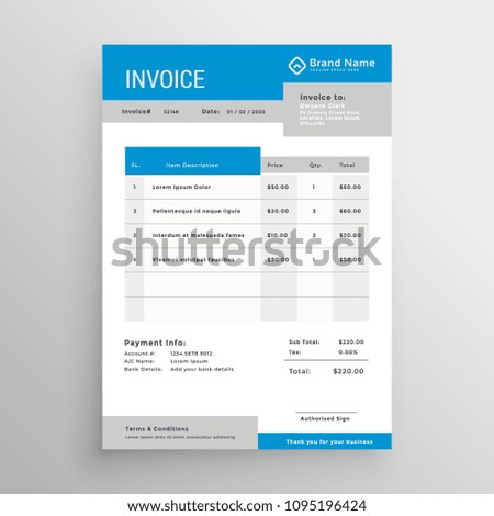 blue and gray professional invoice template design