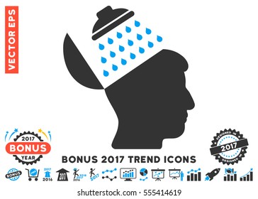 Blue And Gray Propaganda Brain Shower icon with bonus 2017 trend images. Vector illustration style is flat iconic bicolor symbols, white background.