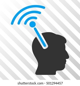 Blue And Gray Radio Neural Interface toolbar pictogram. Vector pictogram style is a flat bicolor symbol on diagonal hatch transparent background.