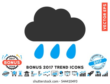 Blue And Gray Rain Cloud pictogram with bonus 2017 year trend elements. Vector illustration style is flat iconic bicolor symbols, white background.
