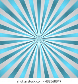 Blue gray rays poster. Popular ray star burst background television vintage. Dark-light radial abstract texture with sunburst, flare, beam. Retro design. Glow bright pattern. Vector Illustration