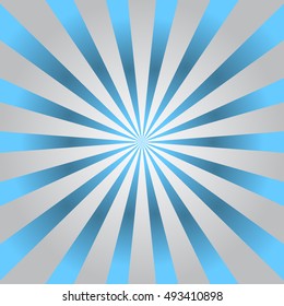 Blue gray rays poster. Popular ray star burst background television vintage. Dark-light radial abstract texture with sunburst, flare, beam. Retro art design. Glow bright pattern. Vector Illustration