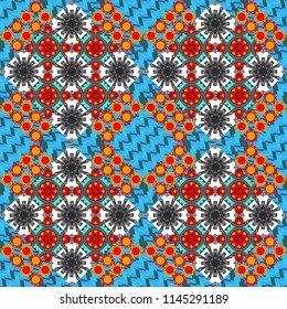 Blue, gray and red texture. Abstract ornament. A seamless background. Graphic vector pattern. Wallpaper in the geometrical style.