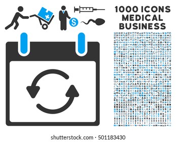 Blue And Gray Refresh Calendar Day vector icon with 1000 medical business pictograms. Set style is flat bicolor symbols, blue and gray colors, white background.