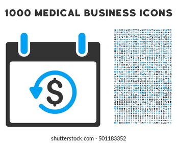 Blue And Gray Refund Calendar Day vector icon with 1000 medical business pictograms. Set style is flat bicolor symbols, blue and gray colors, white background.