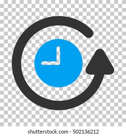 Blue And Gray Restore Clock toolbar pictogram. Vector pictograph style is a flat bicolor symbol on chess transparent background.