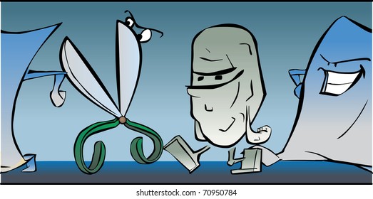 Blue and gray Rock, Paper and Scissor vector illustration