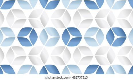 Blue and Gray Seamless Abstract 3D Square Background with Cubes Arranged in Hexagon Pattern with Gradients