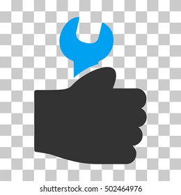 Blue And Gray Service Hand toolbar pictogram. Vector pictograph style is a flat bicolor symbol on chess transparent background.