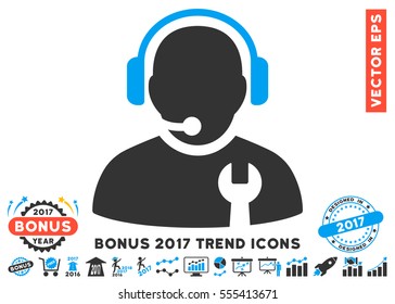 Blue And Gray Service Operator icon with bonus 2017 trend design elements. Vector illustration style is flat iconic bicolor symbols, white background.