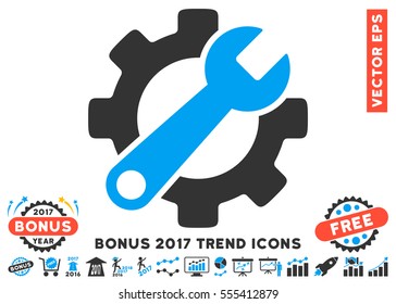 Blue And Gray Service Tools icon with bonus 2017 year trend pictures. Vector illustration style is flat iconic bicolor symbols, white background.