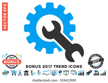 Blue And Gray Service Tools icon with bonus 2017 trend elements. Vector illustration style is flat iconic bicolor symbols, white background.
