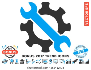 Blue And Gray Service Tools icon with bonus 2017 trend pictures. Vector illustration style is flat iconic bicolor symbols, white background.