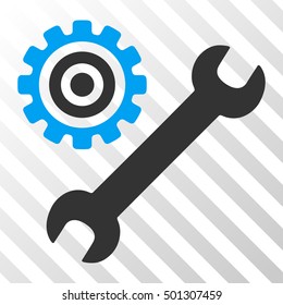 Blue And Gray Service Tools interface toolbar pictogram. Vector pictograph style is a flat bicolor symbol on diagonal hatch transparent background.