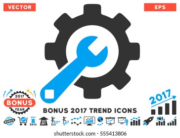 Blue And Gray Service Tools pictogram with bonus 2017 year trend design elements. Vector illustration style is flat iconic bicolor symbols, white background.