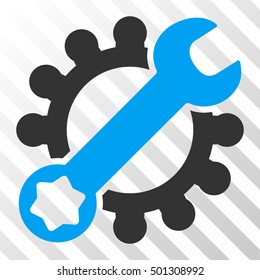 Blue And Gray Service Tools toolbar pictogram. Vector pictograph style is a flat bicolor symbol on diagonal hatch transparent background.