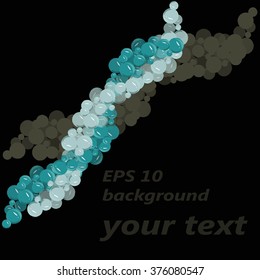 Blue gray shiny balls on a white background, spiral, diagonal, shadow, hand draw, design element, place for text, vector