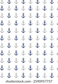 Blue and gray ship anchors on a white background. This is a marine seamless pattern represented as a simple vector graphic illustration.