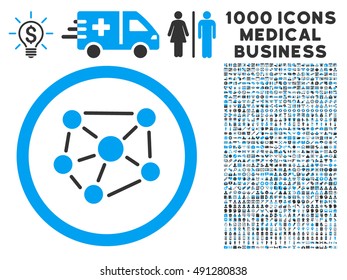 Blue And Gray Social Graph vector bicolor rounded icon. Image style is a flat icon symbol inside a circle, white background. Bonus clip art contains 1000 healthcare business elements.