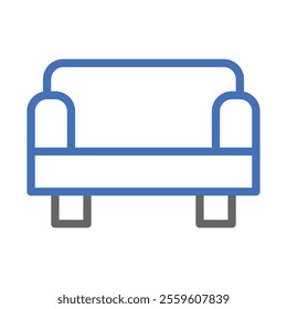 Blue and gray sofa icon. Concept of furniture, comfort, and relaxation.