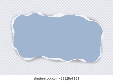 Blue gray square ripped paper with torn adges and soft shadow. Blank mockup for text or message on transparent. 3D vector illustration for presentation, advertising, website, apps, banner layout
