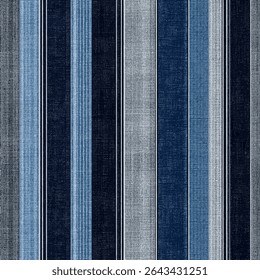 Blue and gray striped denim fabric with stripes of varying shades, grunge lines ikat pattern, ikat seamless pattern, Vector illustration background for print the paper.