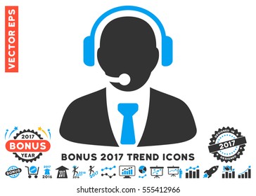 Blue And Gray Support Manager icon with bonus 2017 trend design elements. Vector illustration style is flat iconic bicolor symbols, white background.