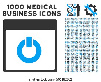 Blue And Gray Switch on Calendar Page vector icon with 1000 medical business pictograms. Set style is flat bicolor symbols, blue and gray colors, white background.