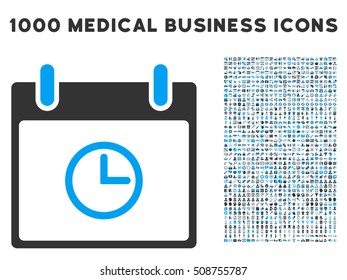 Blue And Gray Time Calendar Day vector icon with 1000 medical business pictograms. Set style is flat bicolor symbols, blue and gray colors, white background.