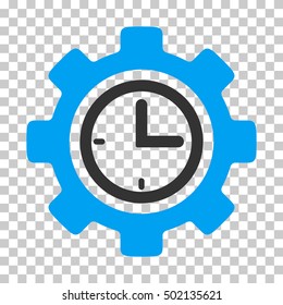 Blue And Gray Time Setup Gear interface icon. Vector pictograph style is a flat bicolor symbol on chess transparent background.