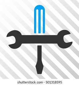 Blue And Gray Tools interface icon. Vector pictogram style is a flat bicolor symbol on diagonal hatch transparent background.